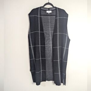1X M Magaschoni Black Plaid Sleeveless Duster Vest